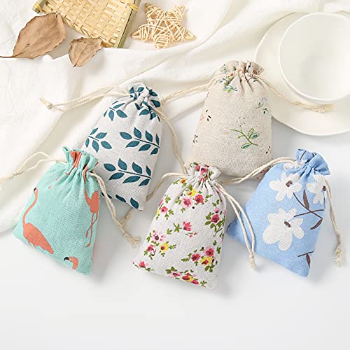 DAHI Pack of 25 Cotton Bags with Drawstring 10 x 14 cm Small Fabric Bags Gift Bags Linen Hemp Jute Drawstring Bags for Jewellery
