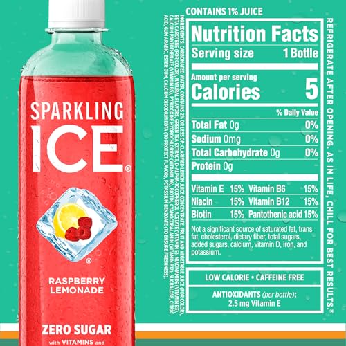 SPARKLING ICE LEMONADE VARIETY PACK, ZERO SUGAR SPARKLING WATER, WITH VITAMINS AND ANTIOXIDANTS, 17 FL OZ, 12 COUNT (LEMONADE FLAVORS: CLASSIC, RASPBERRY, PEACH & BERRY)