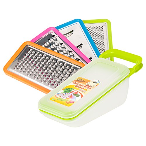 Mandoline Slicer, COOCANKE 4 In 1 Interchangebale Vegetable Slicer, Multi-functional Stainless Steel Kitchen Grater, Cheese Carrot Shredder Potato Chopper Fruits Cutter with Food Storage Box (Green)