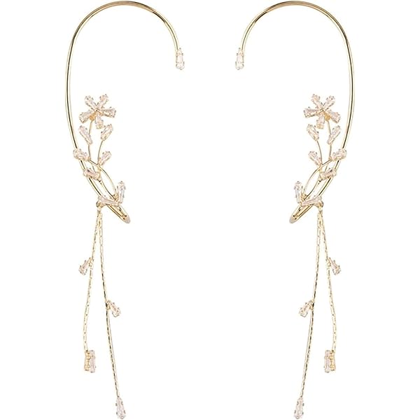 アクセサリー Sunfkin Amazon.com: Zircon Leaf Tassel Ear Cuff Clip - Shiny Zircon