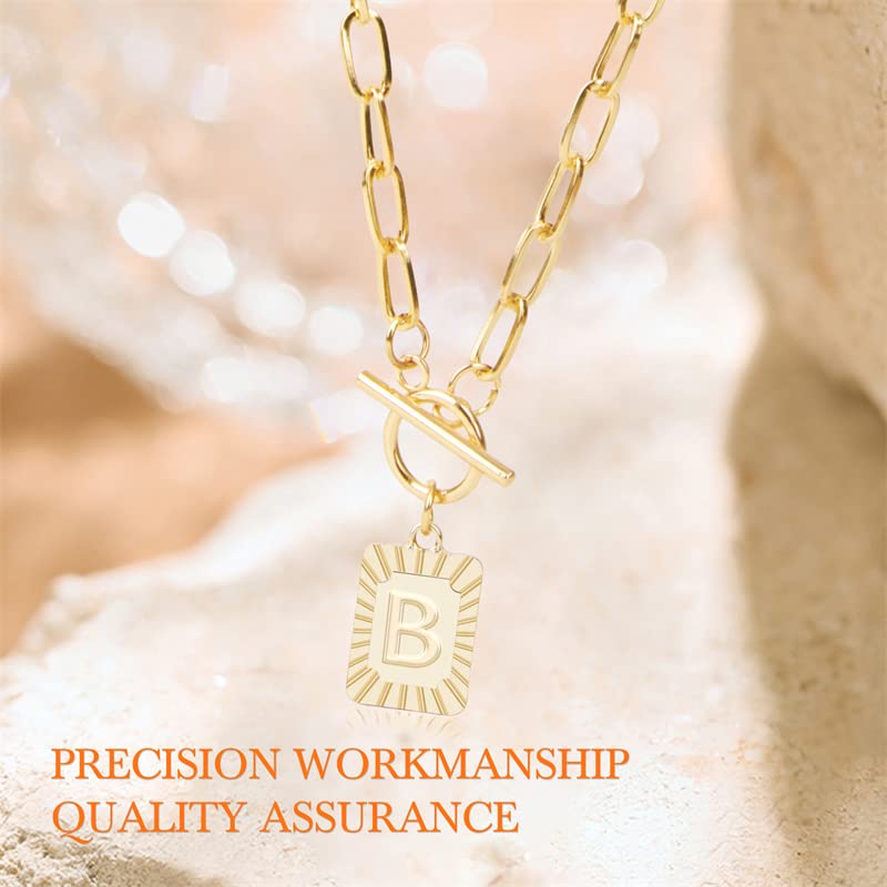 JOKLEFDSA Capital Letter 14K Gold Plated Initial B Letter Pendant Necklace Mens Womens Stainless Steel Paperclip Chain