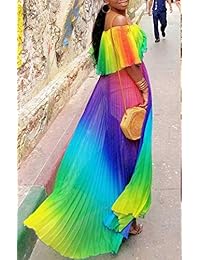 MarcoJudy - Vestido de gasa para mujer, con tiras de color arcoíris