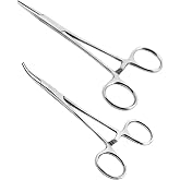 Ainiv 2 PCS Hemostat Curved and Straight Self-Locking Fishing Forceps, 7" | Stainless Steel Piercing Remover Tool Piercing Grabber Tool for Nurses Pet Grooming Care Fishing DIY Crafting