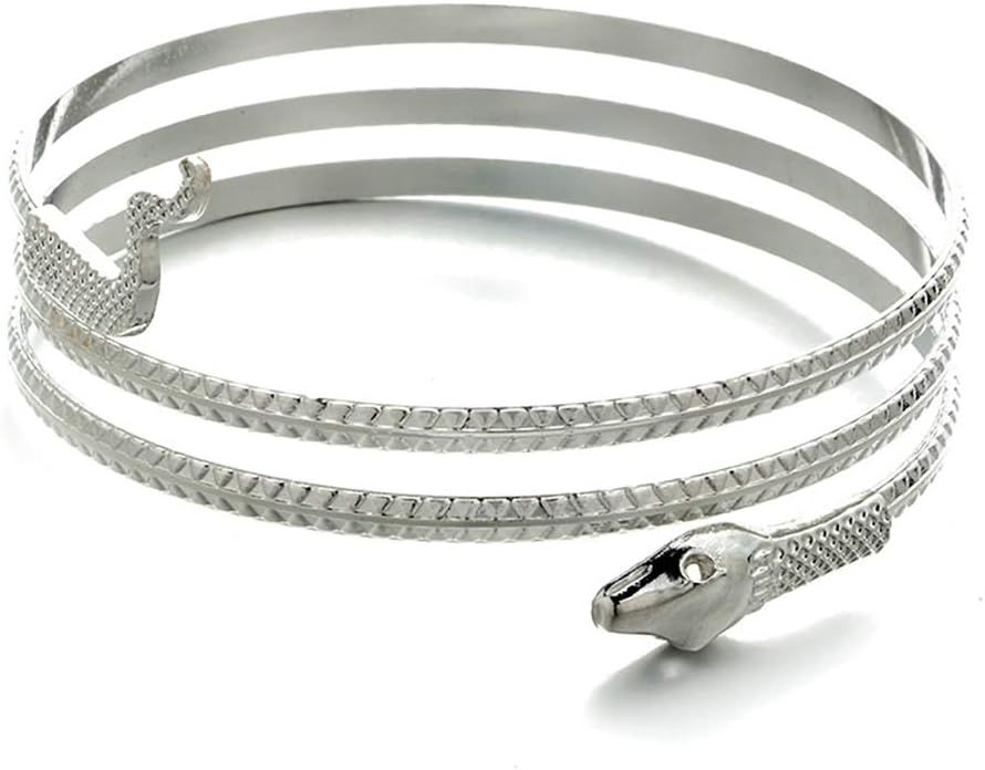 Egyptia Spiral Snake Upper Arm Armlet Cuff Armband Bangle Bracelet Stacking Coiled Serpent Ophidian Animal Jewelry (Silver)