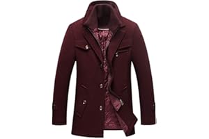Tebreux Men's Winter Pea Coat Slim Fit Single Breasted Short Wool Jacket Woolen Trench Coat