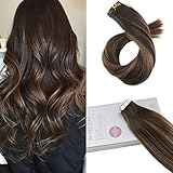 Moresoo 18 Inch 20pcs/50g Balayage Colorful Hair Dark Brown to Natural Brown 100% Remy Human Hair Adhesive Tape In Hair Extensions