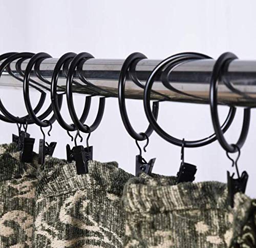 Magnoloran 50 Pack Curtain Rod Clip Rings Metal Rustproof Decorative Drapery Window Curtain Ring with Clip Window Ring Clip Hooks for Hanging Drapes (35mm/1.38 Inch Interior Diameter, Black)