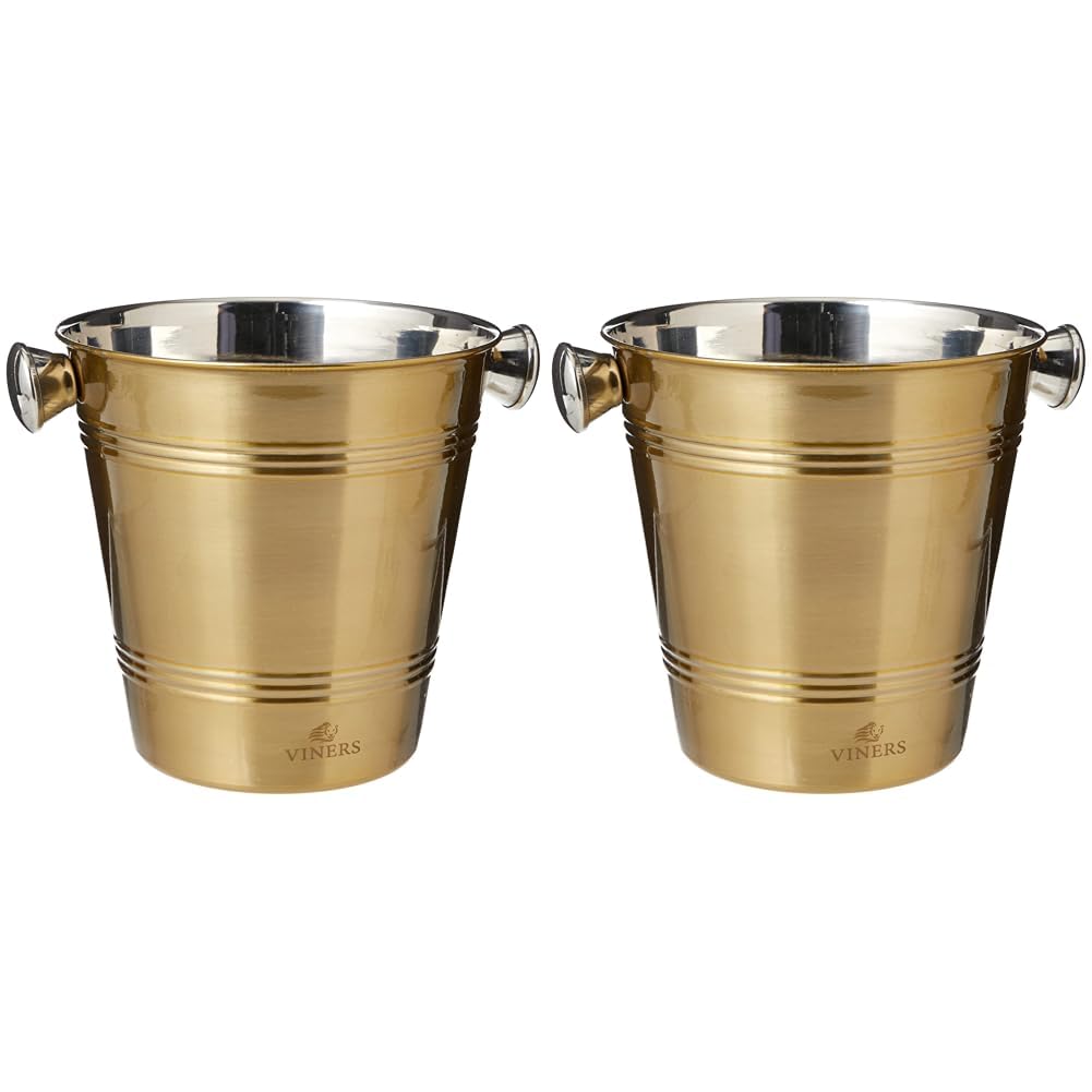 Viners Barware Gold 1 Litre Stainless Steel Single Wall Ice Bucket (Pack of 2)