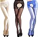 lifevv Womens 3 Pairs Sheer Stocking Top Garter Belt Thigh Stocking Pantyhose (White+Black+Blue)