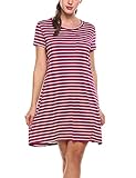 Zeagoo Women's Casual Swing Tunic Dress Short Sleeve Loose Striped T Shirt Dress