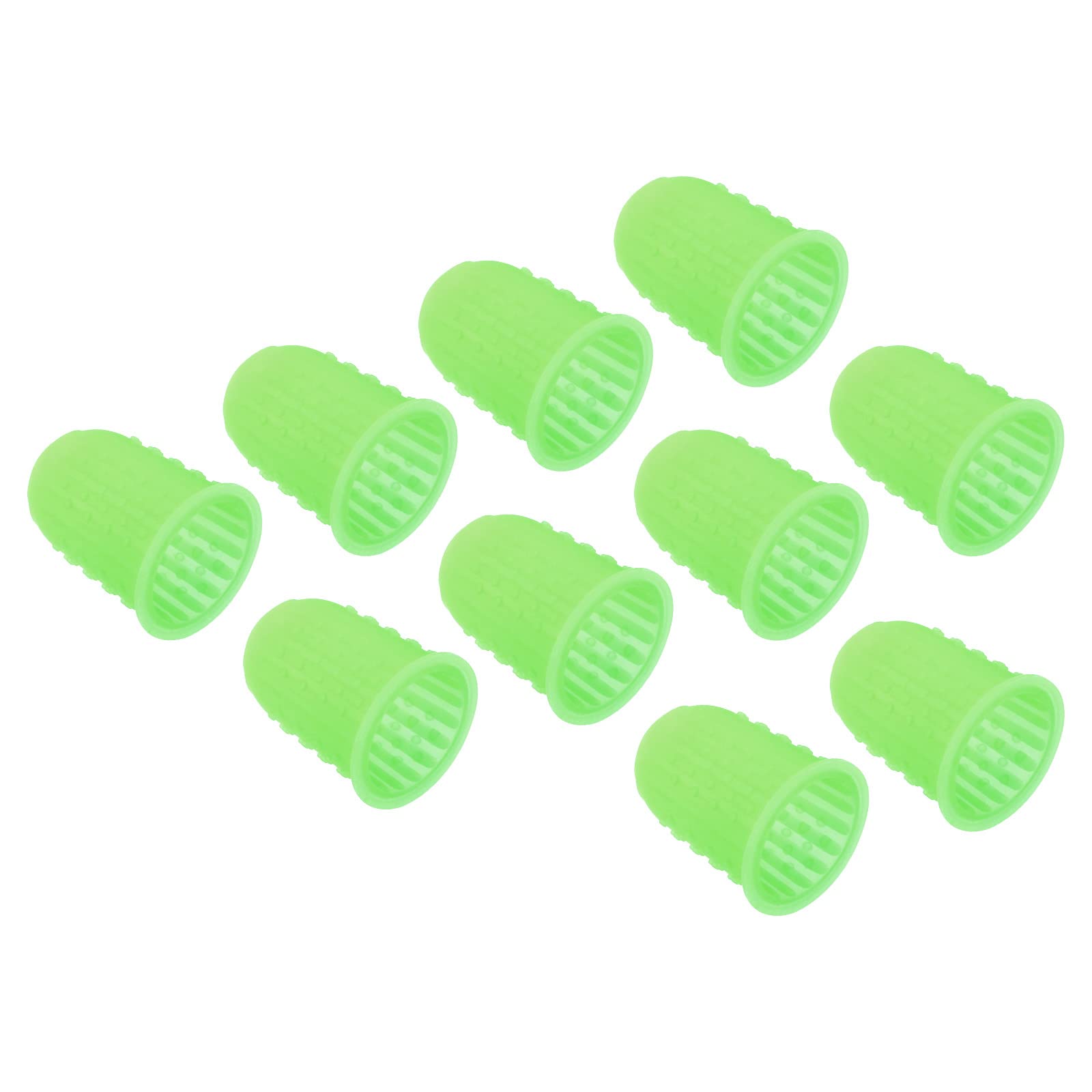 PATIKIL 0.59 Inch Rubber Finger Tips, 10 Pack Silicone Thumb Fingertip Protector Covers Guard Pads Thimble for Office Counting Sorting Sewing, Green Small Size