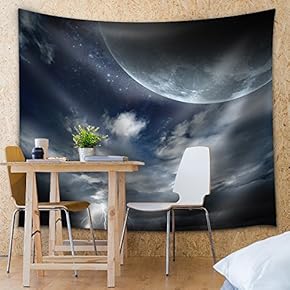 A Cloudy View of The Moon and Sky - Fabric Tapestry, Home Decor - 51x60 inches