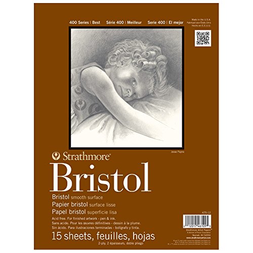 Strathmore 400 Series Bristol Paper Pad, Smooth, Tape Bound, 9x12 inches, 15 Sh…