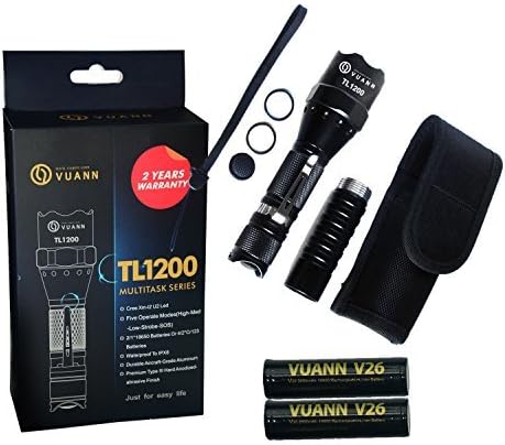 VUANN Tl1200 Bright Tactical Flashlight Bundle with Holster Extension Tube and Rechargeable Batteries- Military Quality Ready To Use Set by VUANN