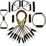19 Pc Resistance Band Set. Best Workout Bands for P90X, Crossfit, Yoga - Physical Therapy Exercise Tubes - Handles, Ankle Straps, Door Anchors for Exercise Cords- Exercise Guide PDF.