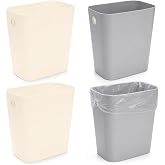 Jucoan 4 Pack 2 Gallon Small Plastic Trash Can, Slim Narrow Garbage Can Wastebasket for Bathroom, Office, Bedroom, Toilet, RV, Near Desk, Under Sink, Secure Trash Bag Hole Design, Open Top, No Lid