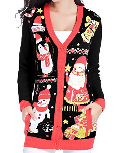 V28 christmas sweater cardigan ugly women plus size vintage pengu…