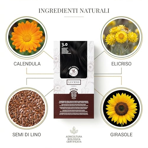 Lucens Umbria - 3.0 Dark Brown, Ammonia-Free Hair Colour, Vegan Permanent Colouring Kit with Natural Extracts, Soothing, Moisturizing and Protective Action