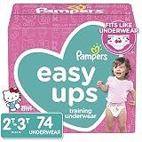 Pampers Easy Ups Pull On Disposable Potty Training Underwear for Girls, Size 4 (2T-3T), 74 Count, Super Pack