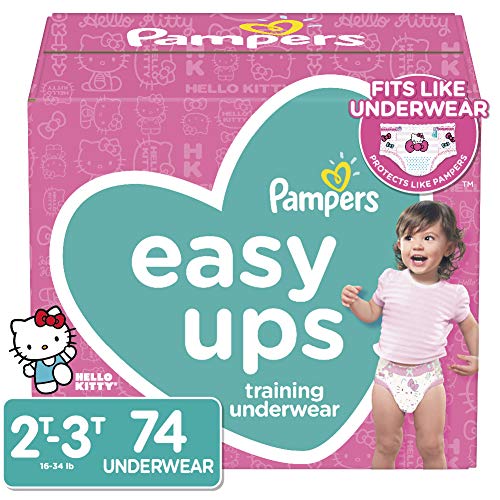 Pampers Easy Ups Pull On Disposable Potty Training Underwear for Girls, Size 4 (2T-3T), 74 Count, Super Pack