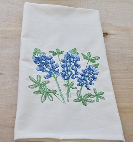 Texas Bluebonnet Embroidery Towel - White Cotton Towel - Great Gift for any Bluebonnet Lover or Texas Native