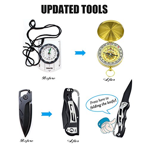 13 in 1 Emergency Survival Gear Kit Tool Outdoor Survival with Carabiner Whistle Tactical Pen Water Bottle Clip Multi-Functional Spoon Fork etc for Travel Hike Field Camp - Thumbnail 3
