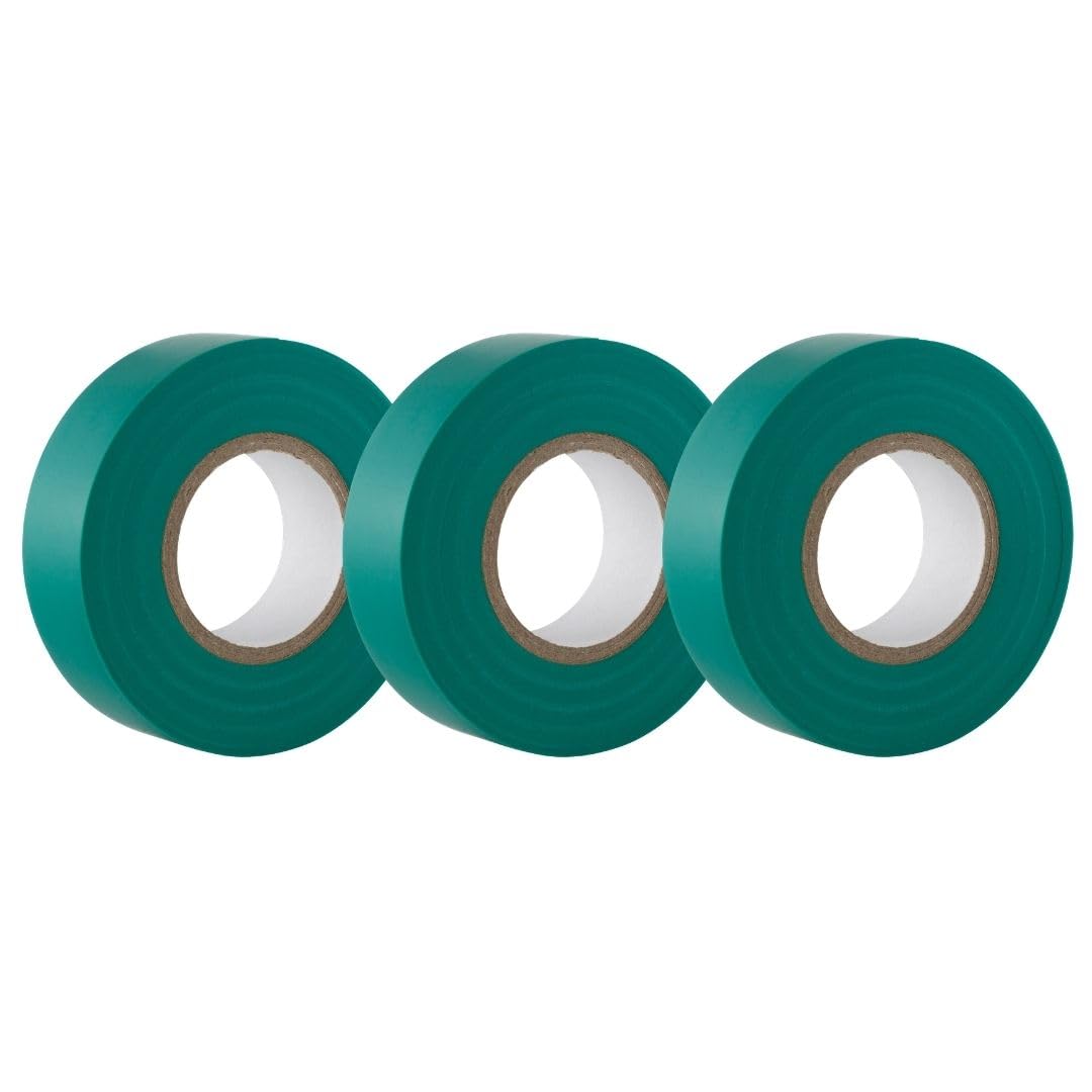 GTSE Green Electrical Tape, 19mm x 20m, Strong Self-Adhesive PVC Insulation Tape for Insulating, Repairing and Protecting Electrical Wires, 3 Rolls