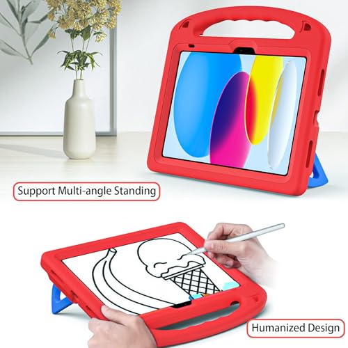 LKOOZO Kids Case for iPad (A16) 11th Generation 11 Inch 2025 / iPad 10th Generation 10.9 inch 2022, Shockproof Cover with Built-in Screen Protector (Red)
