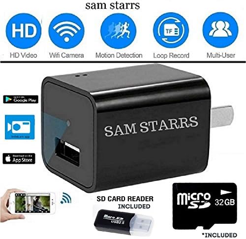 USB Charger Spy Camera Wall Charger Adapter | Mini WiFi Home Surveillance Camera | Nanny Cam | Hidden Spy Camera | 32GB Card Included | Motion Detection | Alarm Feature