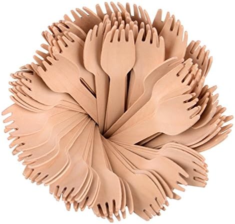 100 pc set of 6" Wooden Disposable Forks- 100 Forks packs are Compostable Biodegradable Recyclable Eco-Friendly Utensils for parties, picnics, weddings, barbecues and more