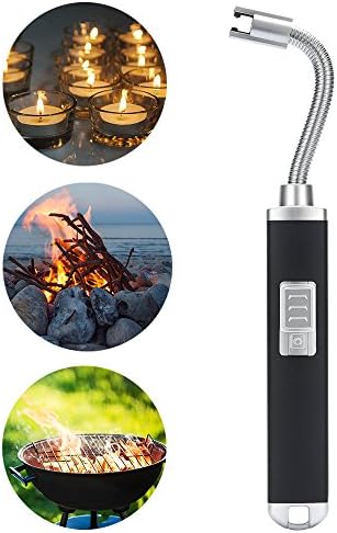 Longko Electric Arc Lighter - USB Rechargeable 360° Flexible Neck Flameless Safety Splash &amp; Wind Proof Plasma Lighter 1000 Times Spark for Candle BBQ Stovetops Fireworks Camping (Black)
