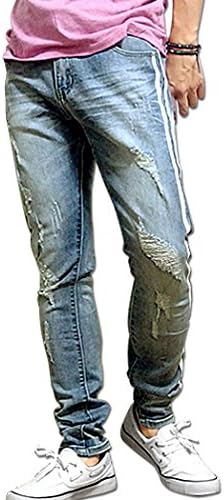 Amazon Clack クラック パンツ サイドライン入り スキニー ジーンズ ダメージ ウォッシュ 色落ち加工 デニム キレイめ 春 夏 秋 冬 メンズ ブルーデニム 2l ジーンズ 通販