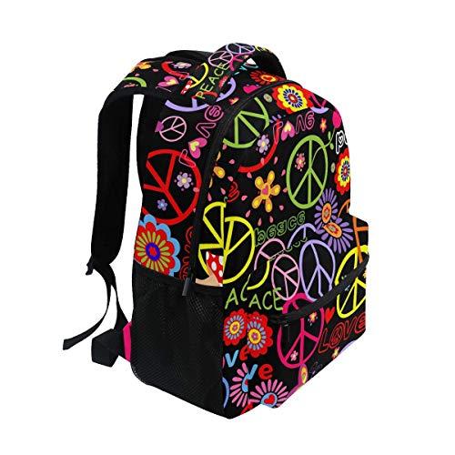 LONSANT Hippie Peace Sign Flower Floral Large Backpack Personalized Laptop  iPad Tablet Travel School Bag with