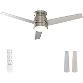 warmiplanet Flush Mount Ceiling Fan with Lights Remote Control, 52-Inch, Brushed Nickel, 3-Blades