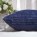 HOME BRILLIANT Striped Decorative Corduroy Velvet Euro Sham Couch Throw Pillow Cover for Bed, 24 inch (60cm), Navy Blue
