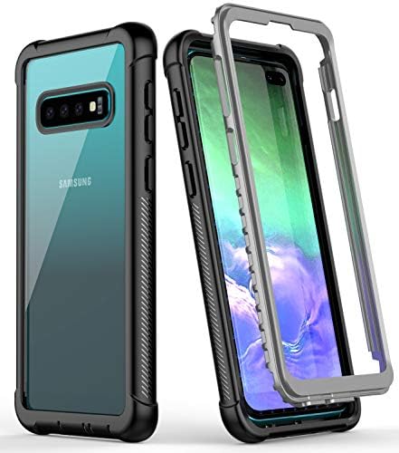 Samsung Galaxy S10 Plus Case, Singdo Transparent Clear Shock Absorption Heavy Duty Cover Case Support Wireless Charging for Samsung Galaxy S10+ Plus 2019 Released (6.4 inch), Black/Clear
