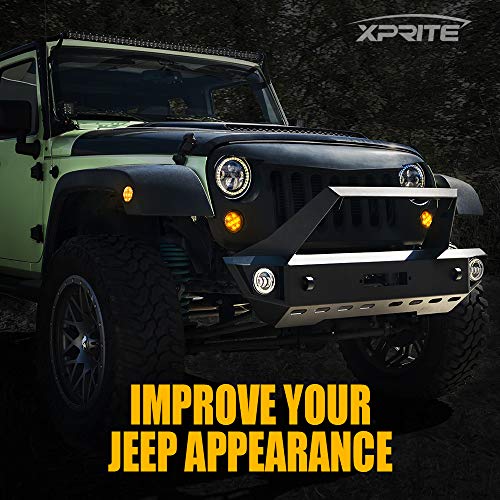 Xprite Clear Lens Yellow LED Front Replacement Turn Signal Light & Fender Side Marker Light Assembly for 2014-2018 Jeep Wrangler JK JKU