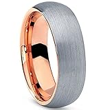 [EnvyJ] 7mm 18K Rose Gold Plated Tungsten Rings Carbide Domed Brushed Men's Women Wedding Band Ring Comfort Fit Finish Fit Size 5-16 w/ velvet ring box FreeShipping Lifetime Guarantee