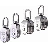 Rocaris 4 Pack M20 Pulley Block, 2 Pcs Single Pulley &amp; 2 Pcs Double Pulley | 880 lb Capacity, Lifting Crane Swivel Hook, Roller Loading