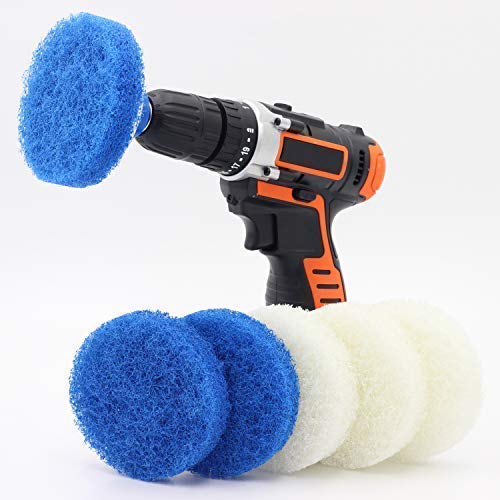 Cooptop Bathroom & Kitchen Cleaning Drill Brush Set - Power Scrub Pad Cleaning Kit - Power Scrubbing Drill Attachment - Cleaning Scouring Pads (Blue&White)