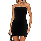 YOXUA Women's Casual Basic Sleeveless Stretchy Basic Bodycon Short Dress Tube Top Sexy Strapless Club Party Mini Dress