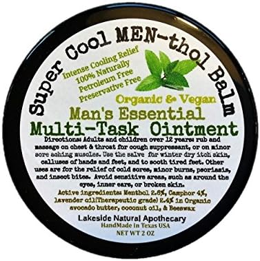 Super Cool Menthol & Camphor 100% Natural Mans Essential Multi-Task Ointment For Extreme Winter Dry Skin, Minor Cough, Aching Muscles, Tired Feet, Cold Sores, Inset bites, and More