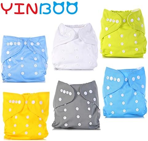 Cloth Diapers,YINBOO New Baby diaper 6 pack 6 Inserts,Washable vailable diapers Cover,Cartoon,Animal,Adjustable Nappy,Reusable,Gift set,0-2years,7-35 lb,One size Neutral color1