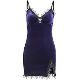 TSMNZMU Women Gothic Mini Dress Velvet Sleeveless Lolita Dresses Emo Grunge Punk Dress Goth Sexy Halter Dress