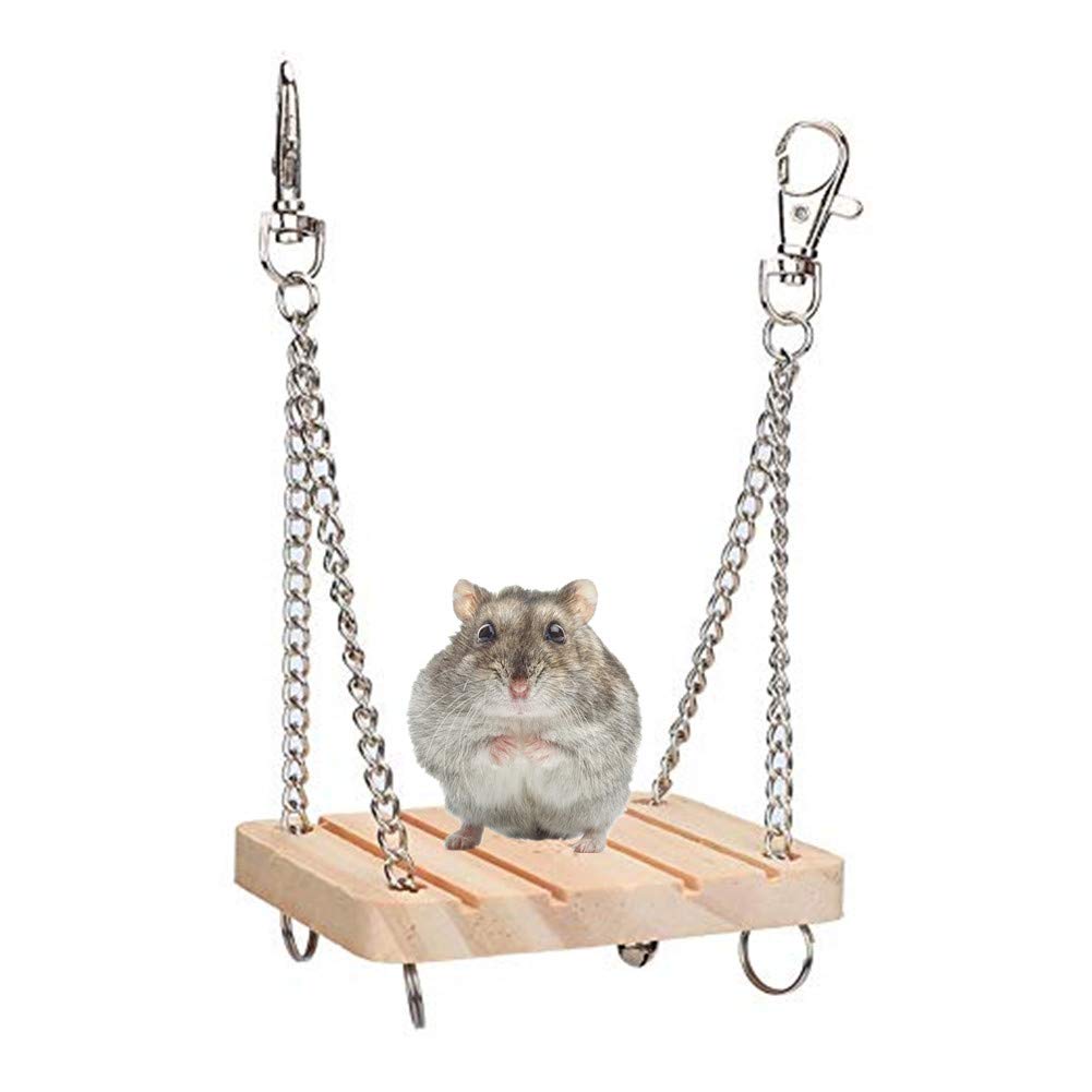 Pssopp Hamster Swing Toy Wooden Pet Hanging Bed Cage Accessories for Gerbil Guinea Pig Chinchilla