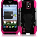 ZTE MAJESTY Z796C BLACK PINK HYBRID T KICKSTAND COVER HARD GEL CASE + FREE SCREEN PROTECTOR from [ACCESSORY ARENA]