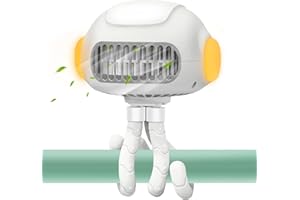 TRELC Stroller Fan with Light, 3 Speed Portable Handheld Bladeless Fans, Rechargeable USB Fan for Stroller, Crib, Car Seat, Desk, Treadmill (White)