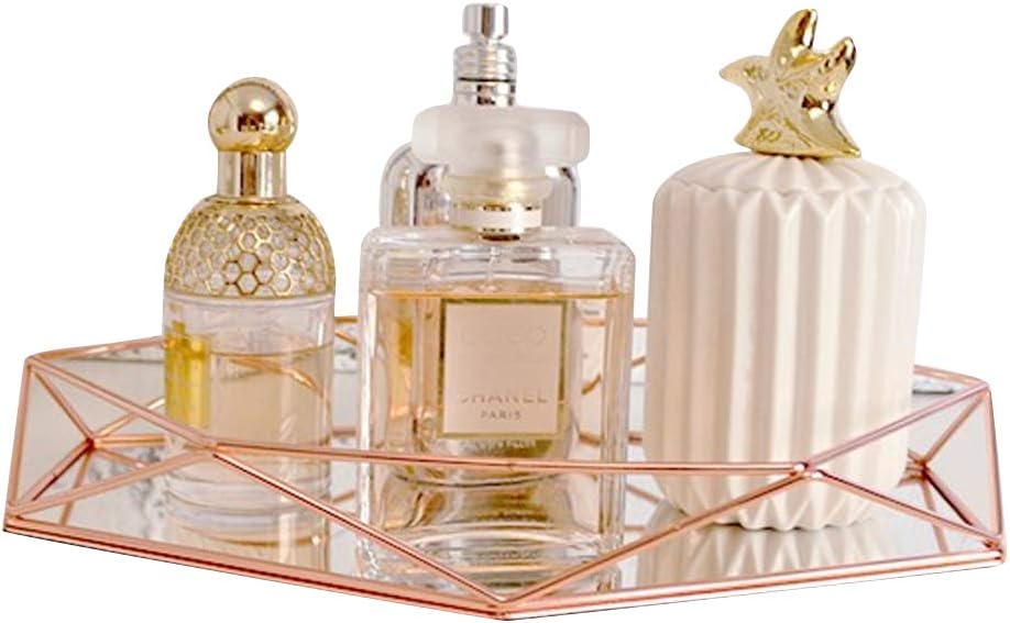 Baffect Rose Gold Mirror Tray Metal Decorative Tray Perfume Tray Mirror Vanity Tray Dresser Tray Mirror Tealight Candle Plate Tray For Cosmetic Jewelry Box Organizer Rose Gold Amazon Co Uk Kitchen Home