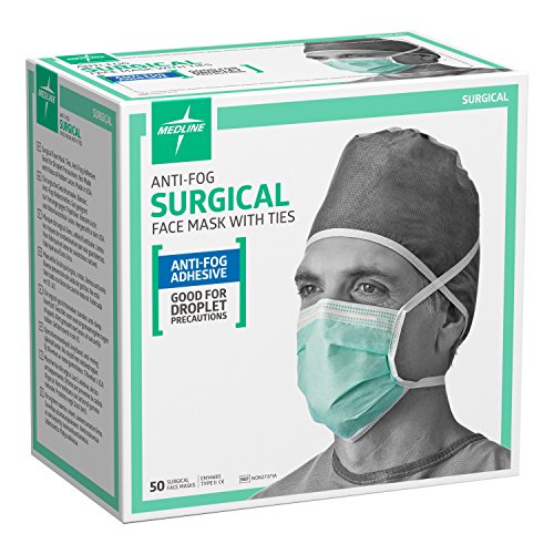 Medline NON27371A Surgical Face Mask, AntiFog, Pleated Style, Adhesive
