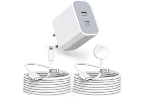 CURVOLOGYS Super Fast Charger for Apple Watch & iPhone,40W Dual USB C Port Fast Charger Adapter with 6 FT Long Apple Watch Cable,6 FT TypeC to Lightning Cord for Apple Watch Series 8/7/SE/6/5, iPhone 14/13/12